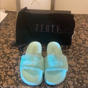 Fenty / Puma fur slides.